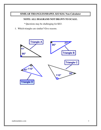 Similar triangles/Shapes KS3+KS4+ answers, NC