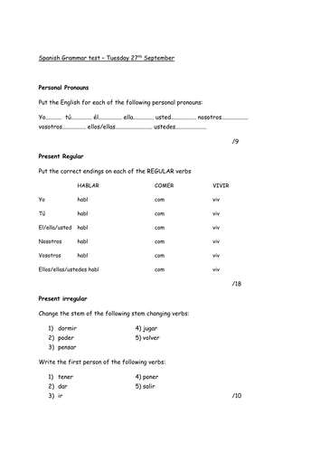 Spanish Grammar Test