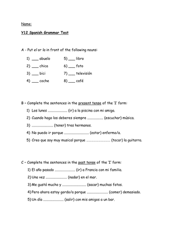 Spanish Grammar Test 2