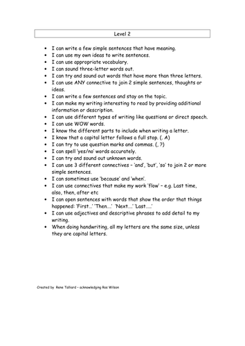 I can statements for Level 2 writing | Teaching Resources