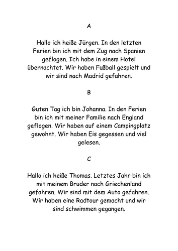 Past Holidays Reading Texts