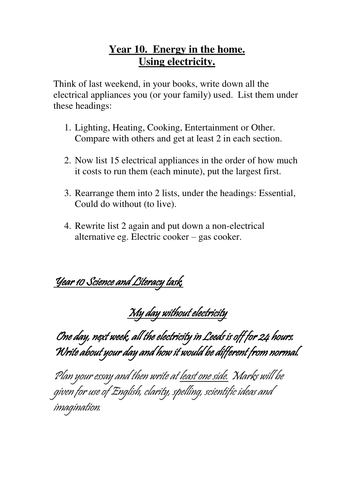 using electricity homework