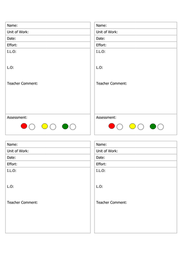 written feedback - peer assessment sheet