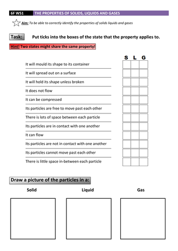 Solids, Liquids and Gases revision sheet | Teaching Resources