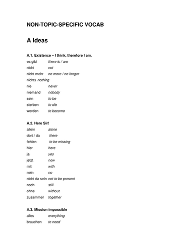 GCSE Vocab with song titles for topic headings