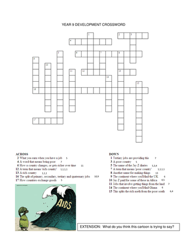 Year 9 Development Crossword: More Able