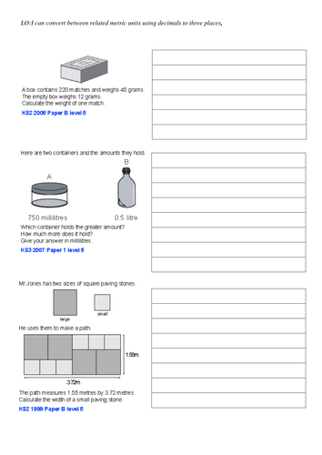 Year 6 Measure Problems Level 5 Teaching Resources