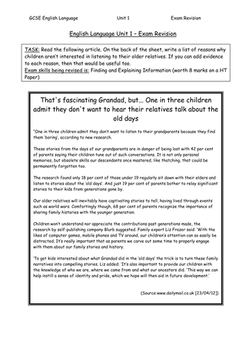 Unit 1 Language Revision Activity (Family)