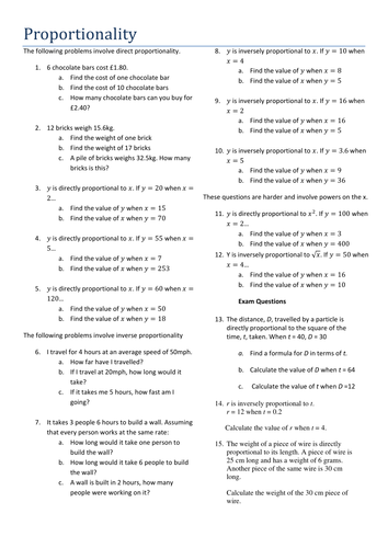 GCSE Proportionality questions worksheets