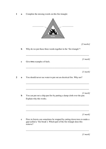 fire triangle and safety questions