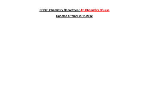 Edexcel AS Chemistry Scheme of Work SOW