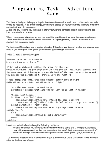 Adventure Game Programming Task