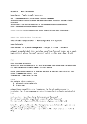 Microbe PCA for B3 Edexcel Triple Science