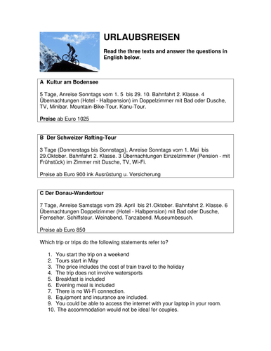 URLAUB GCSE style reading question