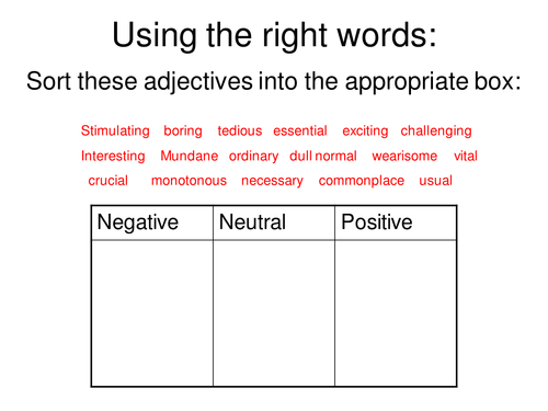 KS3 Writing: Using the Right Words | Teaching Resources