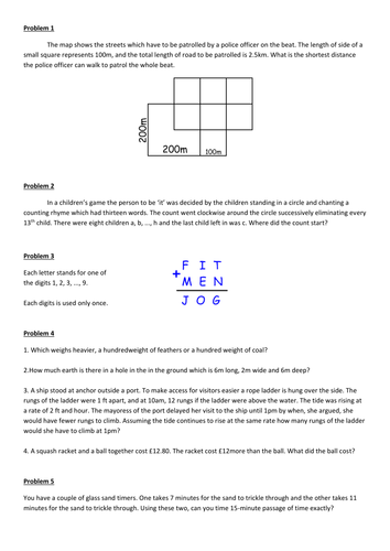 GCSE 10 Problems to Solve Worksheet