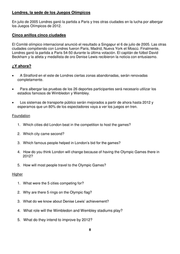 London olympic bid reading comp