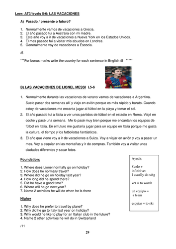 Lionel Messi's holidays reading comp
