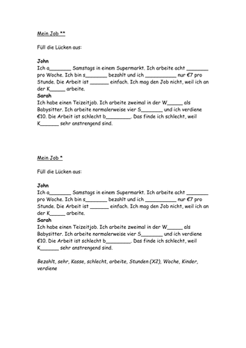 My Job differentiated gap-fill