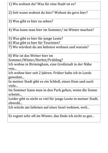 Meine Stadt questions