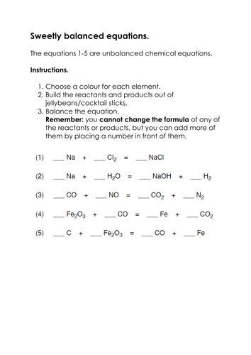 sweetly balanced equations by aegilopoides teaching resources tes