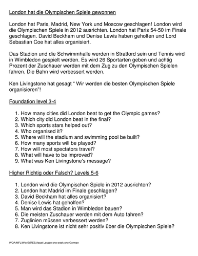 French and German reading comp on London 2012 bid
