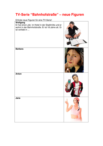 Erfinde neue Figuren für eine TV-Serie!