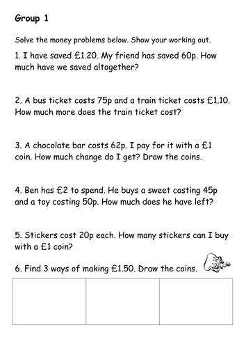 maths problem solving money