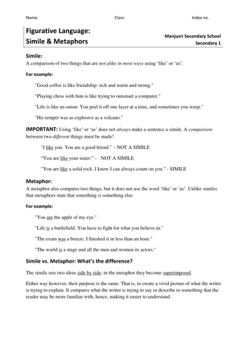 worksheet analysis speech Metaphors by Similes, Personification liewksjudy and