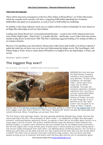 Case Study guide for G322 Film - John Carter