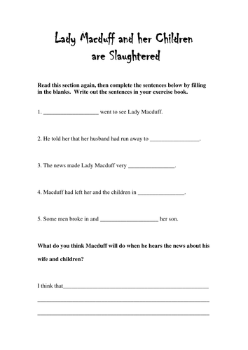 Macbeth: Lady Macduff Cloze Procedure Worksheet