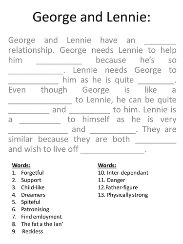 Of mice and men relationship between george and lennie essay