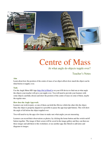 Centre of Mass and Angle Meter App