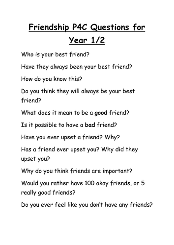 P4C / PSHE Friendship Questions for KS1 | Teaching Resources