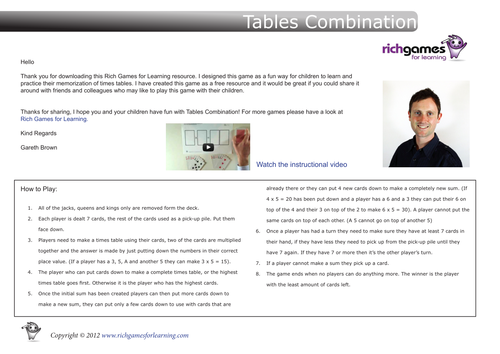 Times Tables Card Game