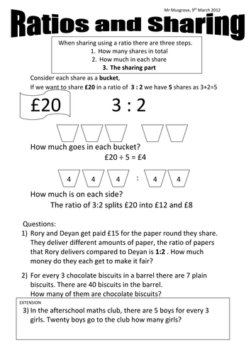 gcse maths ratios sharing by m4thsvideos teaching resources tes