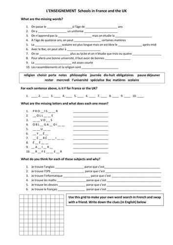 Schools in France & the UK