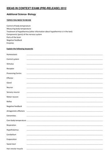 Additional Science (Biology) Ideas in Context prep