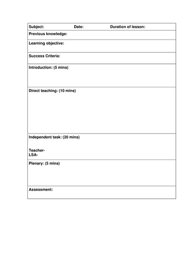 Lesson plan template for observations | Teaching Resources