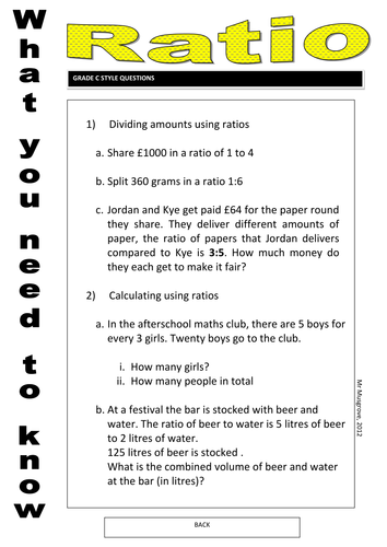 Ratios What You Need To Know For Foundation Gcse Teaching Resources