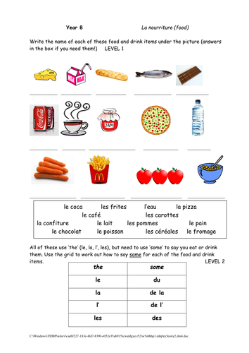 year 8 food worksheet teaching resources