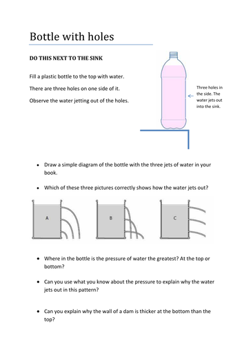 Pressure Activity - water jetting out of bottle