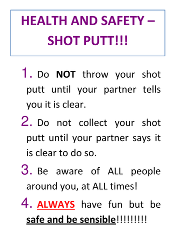 Health and safety in shot putt card!