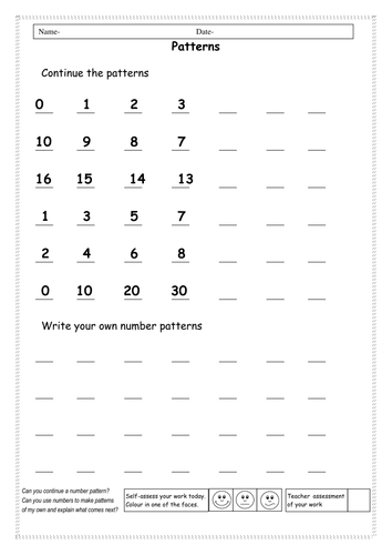 Differentiated - Continue the Number patterns by ruthbentham - Teaching ...