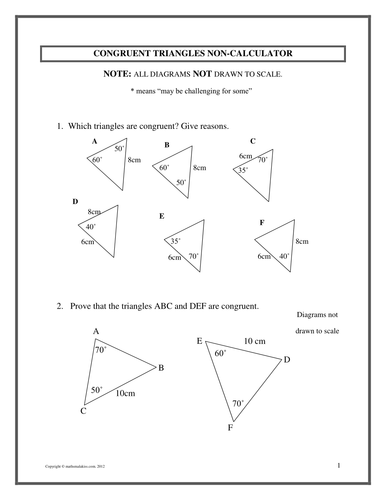 Worksheets on congruent triangles