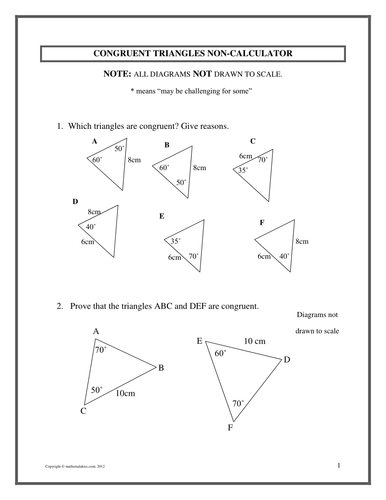 Congruent Triangles KS3KS4 with Solutions