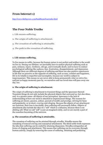 Buddhism - 4 Noble Truths - practical exercises