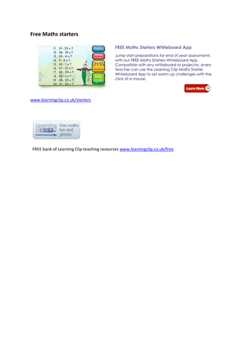 FREE Lesson Starters for whiteboards