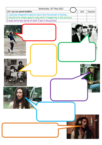 Bob Marley speech bubbles to fill in