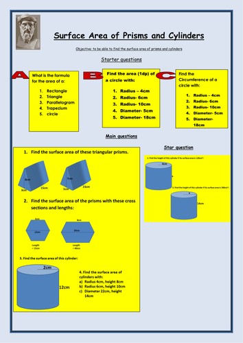 Surface Area of Cuboids and Prisms Worksheet